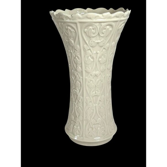 Lenox Ivory Porcelain Embossed Floral Vase 10.5" Made In USA - Picture 1 of 7